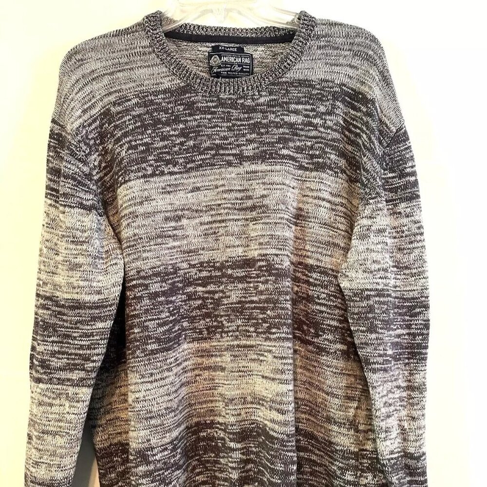 American Rag Cie Sweater Mens XXL Knit Striped Grey 100% Cotton EUC